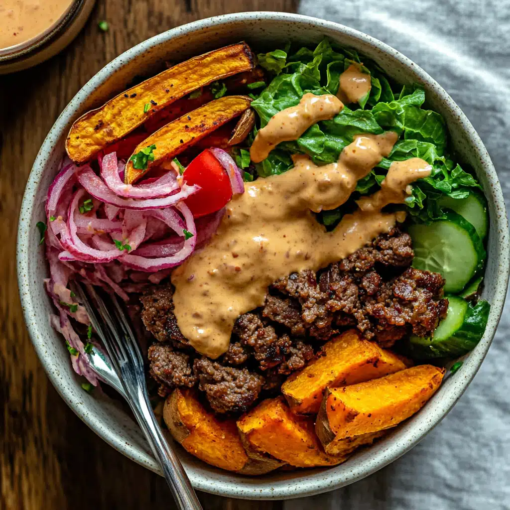 Finished burger bowl with sauce