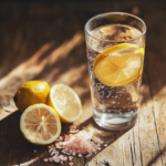 Pink salt trick glass with lemon water