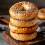 protein bagel recipe stack on wood board