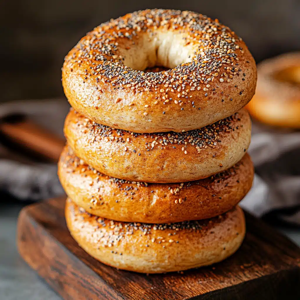 protein bagel recipe stack on wood board