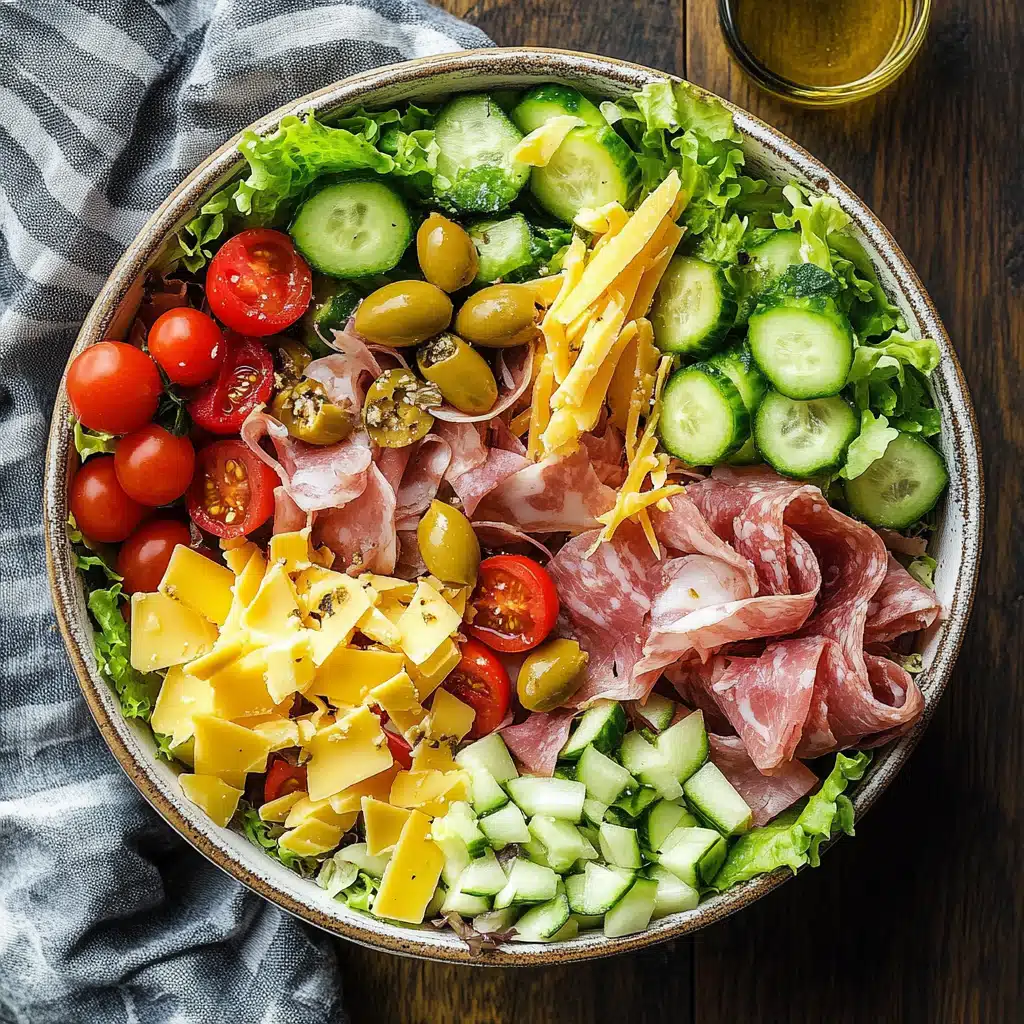 Sub in a tub recipe bowl with deli meats and vegetables