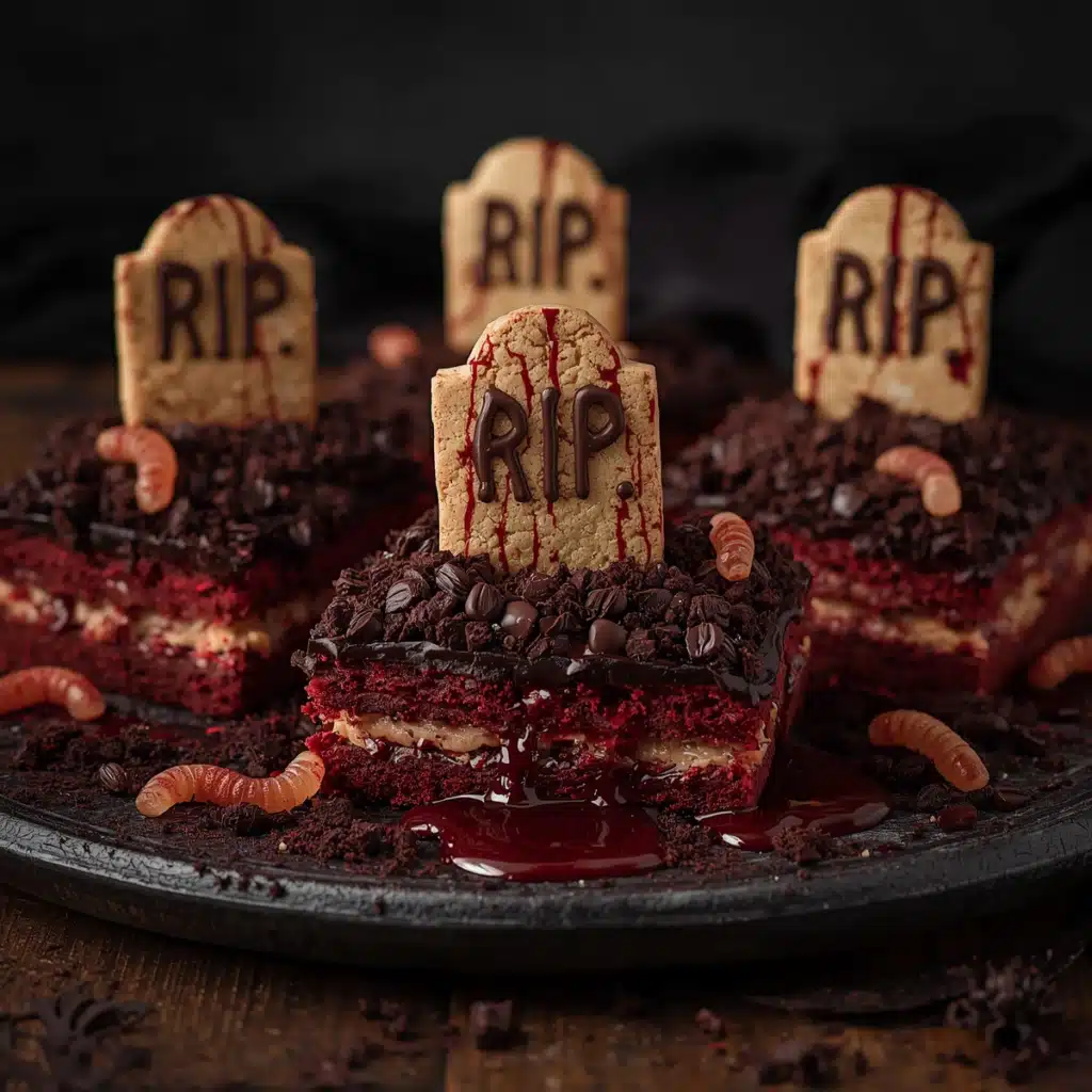 Bloody red velvet cupcakes, spooky and sweet for Halloween.