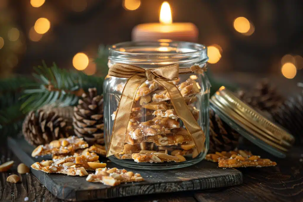 Sugar free keto peanut brittle served for gifting