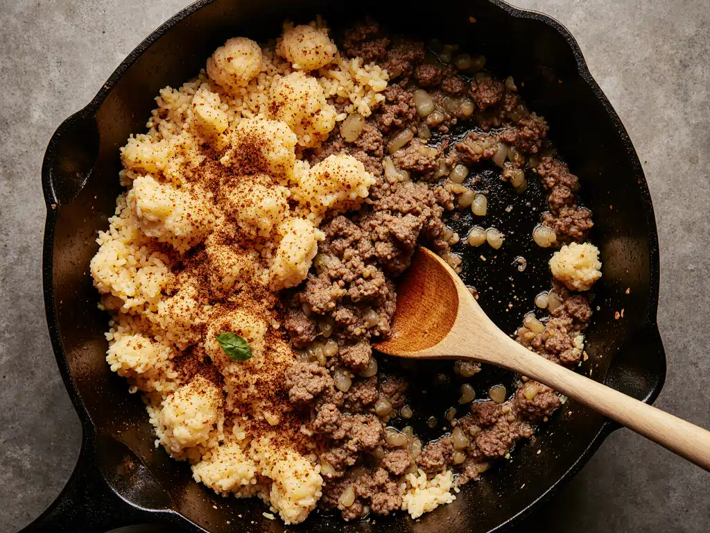 Keto stuffing mixture for jack-o-lantern peppers