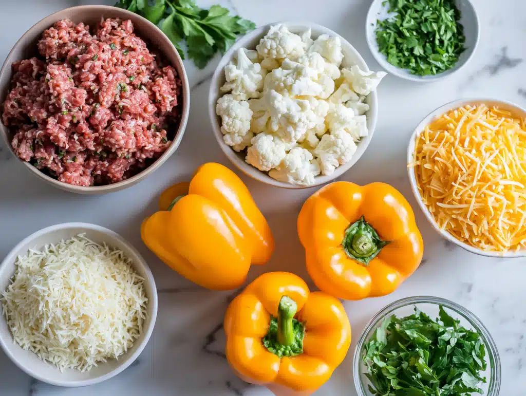 Ingredients for keto stuffed bell peppers