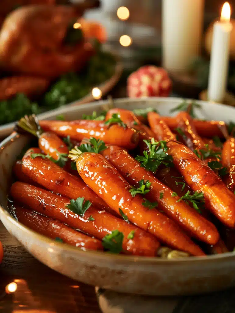 Served honey glazed carrots on Thanksgiving table
