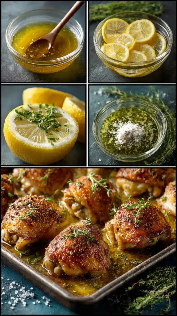 Step-by-step honey lemon baked chicken thighs cooking process