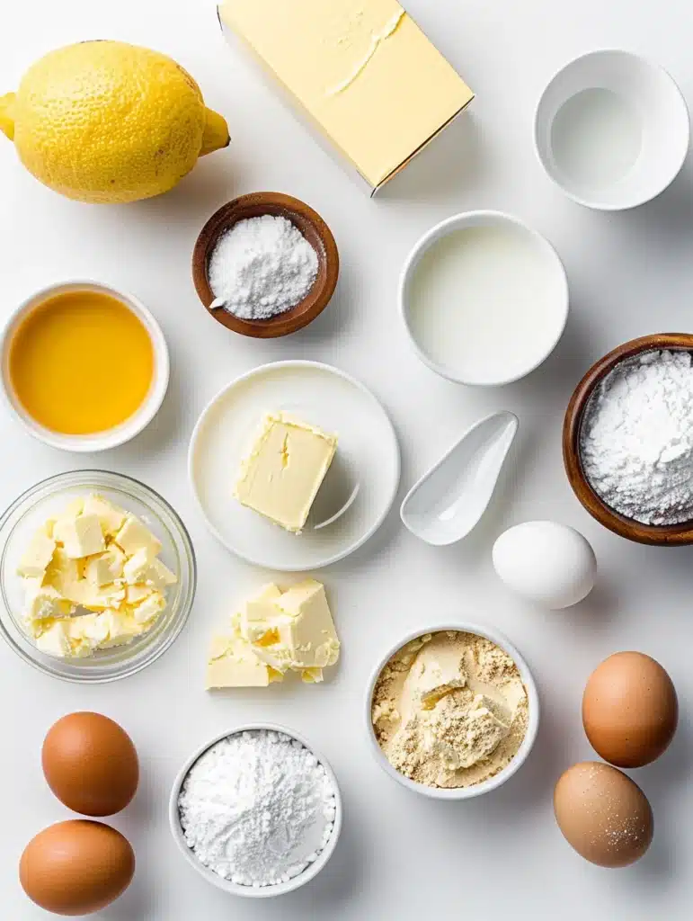 Lemon Cake Mix Gooey Butter Cookies ingredients flat lay