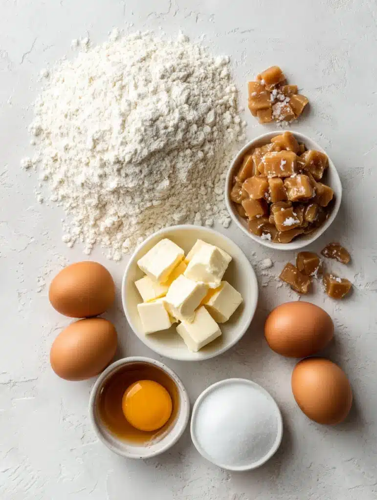 Ingredients for Salted Caramel Gooey Butter Cookies flat lay