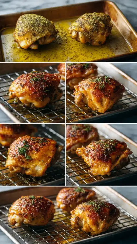 Step-by-step process for making crispy oven-baked chicken thighs