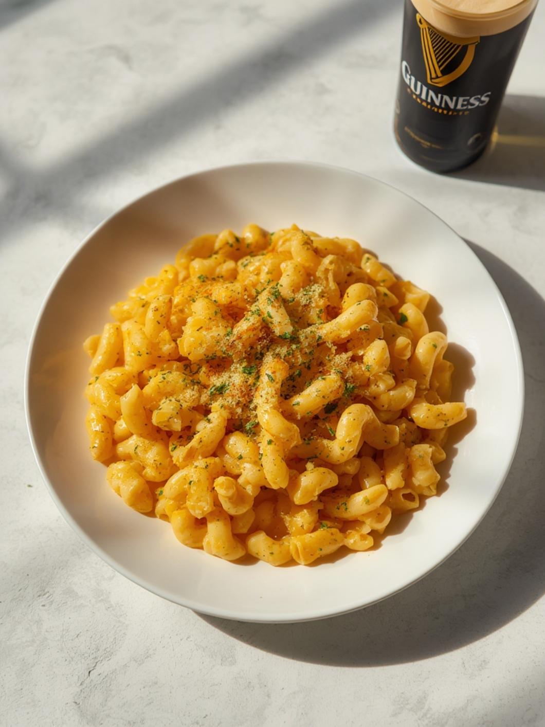 Serving Guinness Mac and Cheese