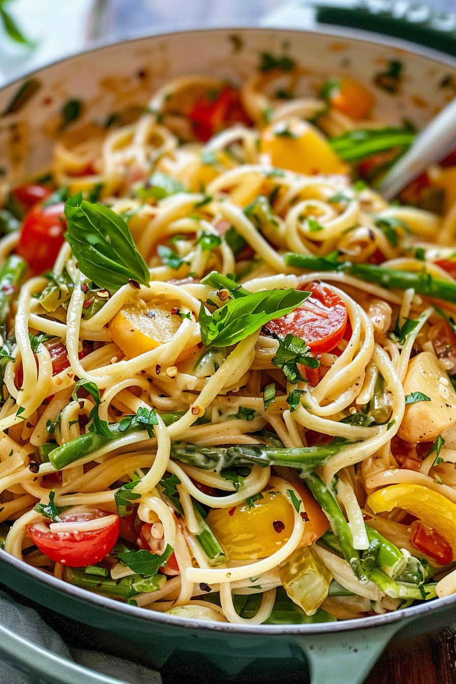 Fresh basil and pine nuts on top of the dish